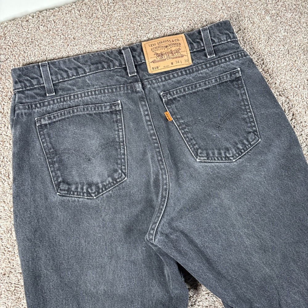 Vintage Levis 518 Relaxed Fit Jeans 34x30 (Fits 32x30) Black Orange Tab USA 90s